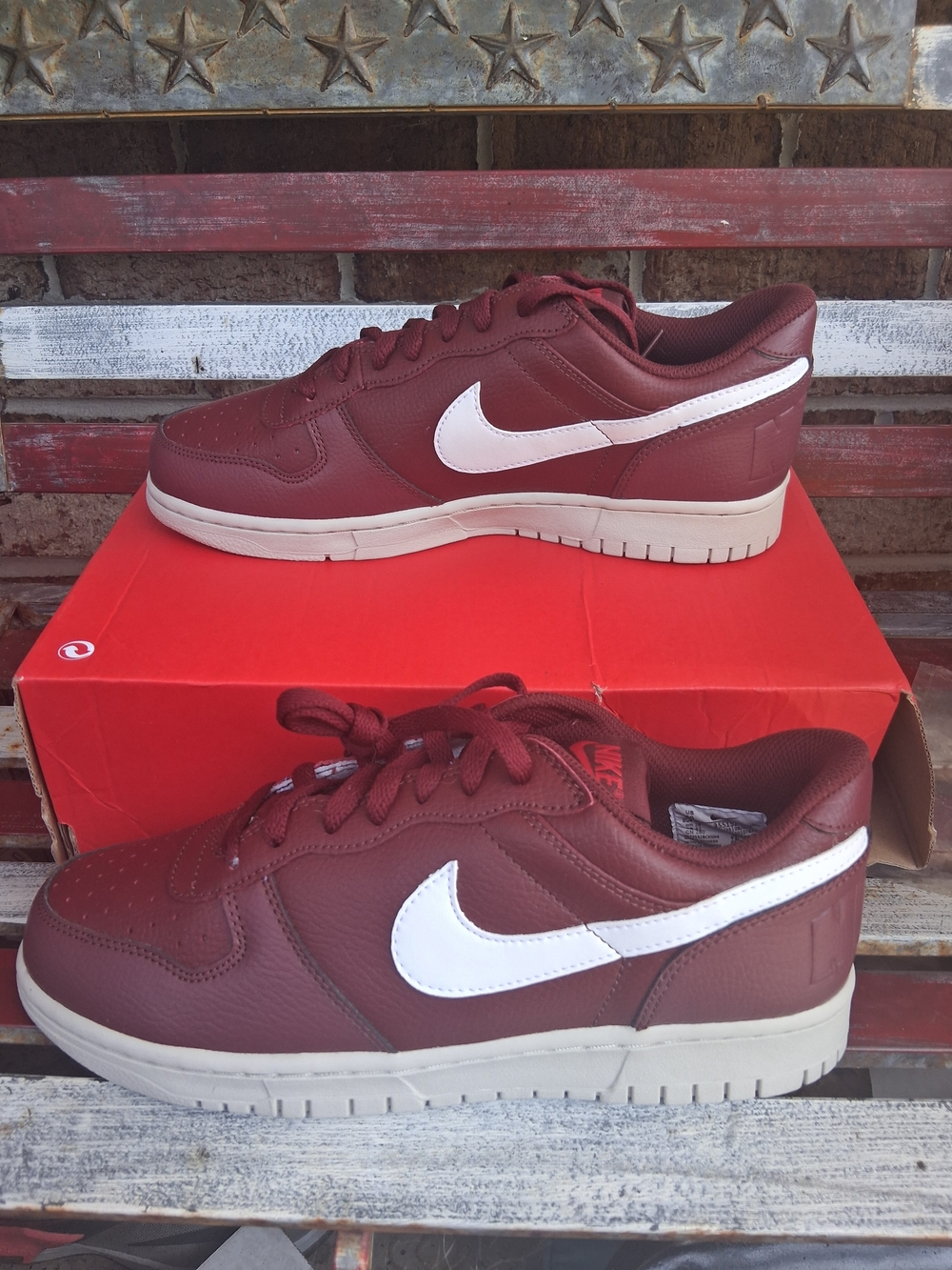 Big Nike  Low-Top Sneakers in Maroon with White Swoosh